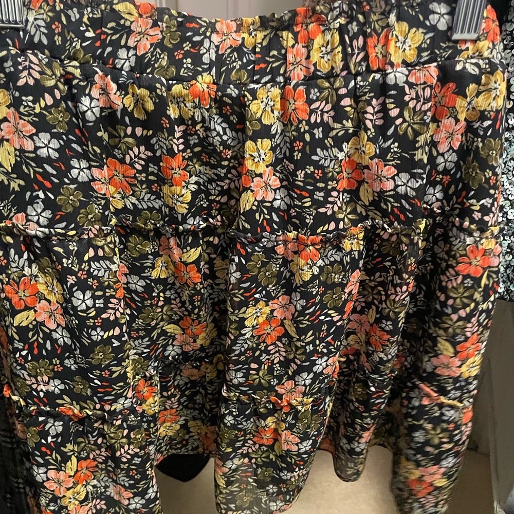 LOFT Black Skirt with Floral Design